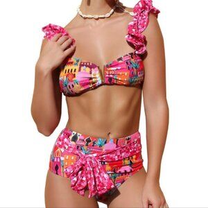 SPORLIKE High-Waisted Bikini Bottom Pink | Moderate Coverage | M | NWT